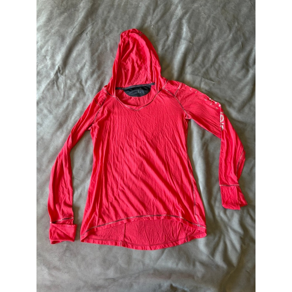 Calvin Klein Performance Pink Red Long Sleeve Hoodie Metallic Logo Gym Top M